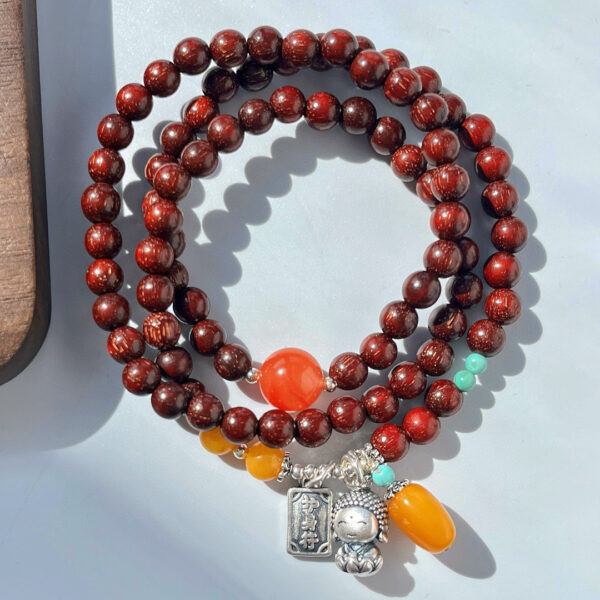 420#925 silver vintage style high-quality exquisite natural small leaf rosewood beeswax bracelet bracelet bracelet - Image 7
