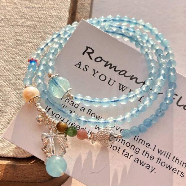 421#925 silver vintage style high-quality boutique natural aquamarine gemstone multi circle bracelet bracelet bracelet - Image 7
