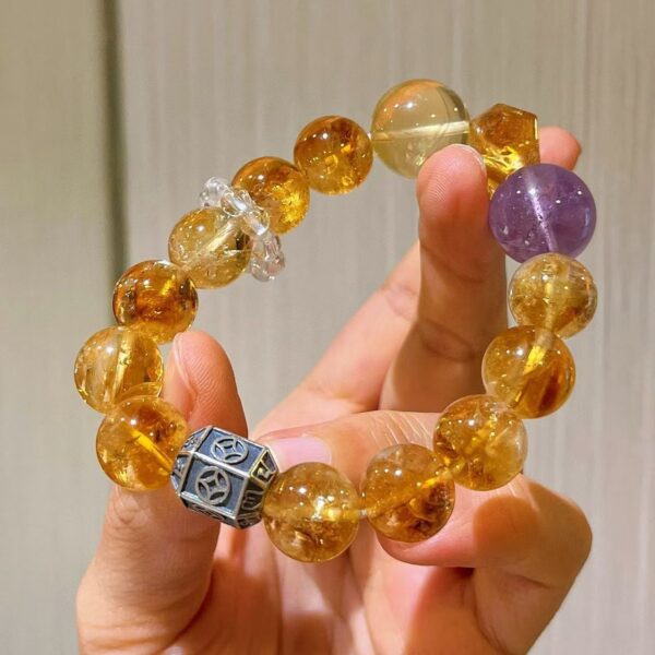 422#925 Silver Natural High Quality 12mm Ice Transparent Glass Crystal Yellow Crystal Purple Crystal Lemon Yellow Bracelet - Image 3