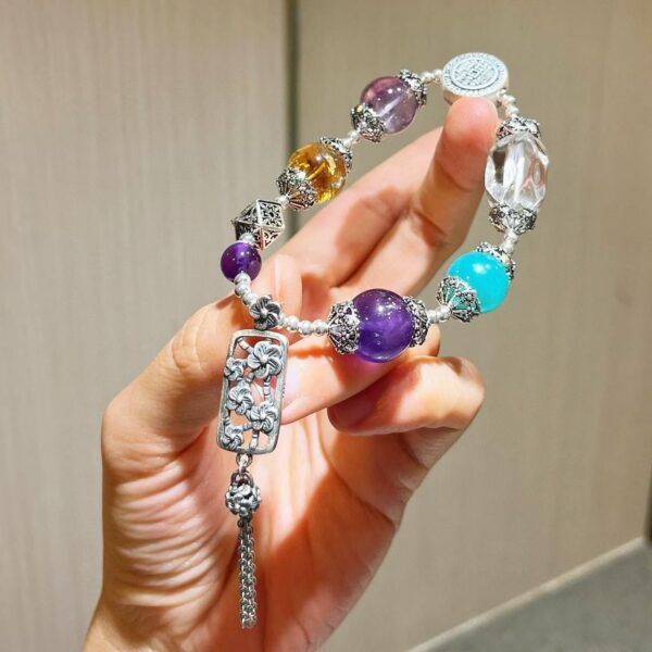 423#925 sterling silver vintage style high-quality boutique natural amethyst and white crystal multi treasure bracelet bracelet bracelet - Image 5