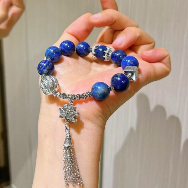 431#12mm large particle high-quality natural lapis lazuli tassel design retro bracelet bracelet bracelet bracelet - Image 5