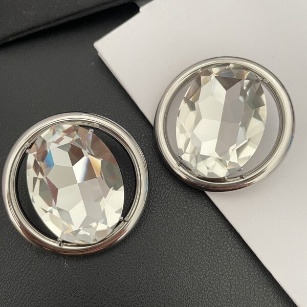 291#Designer's new AR European and American exaggerated style round large crystal ear clip simple personality fashionable female elite retro earrings - Image 7