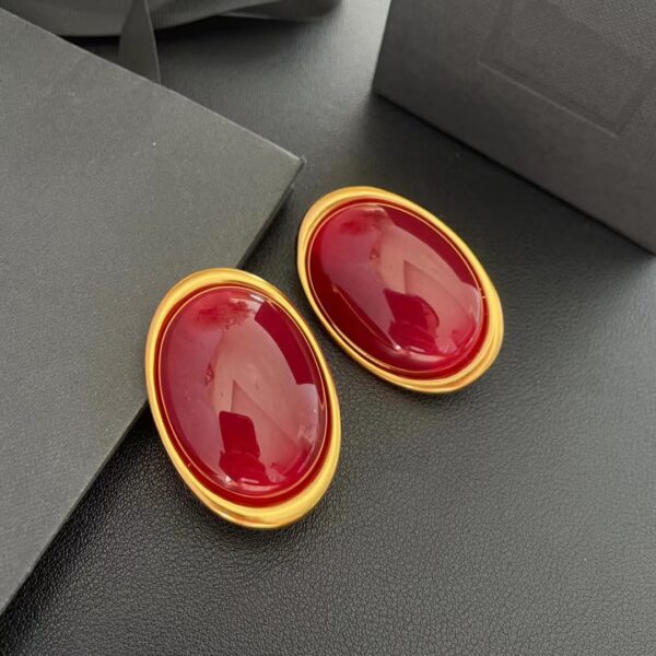 439#Bockendi Red European and American retro oval shaped ear clip high customization fashionable and simple earrings and earrings - Image 5