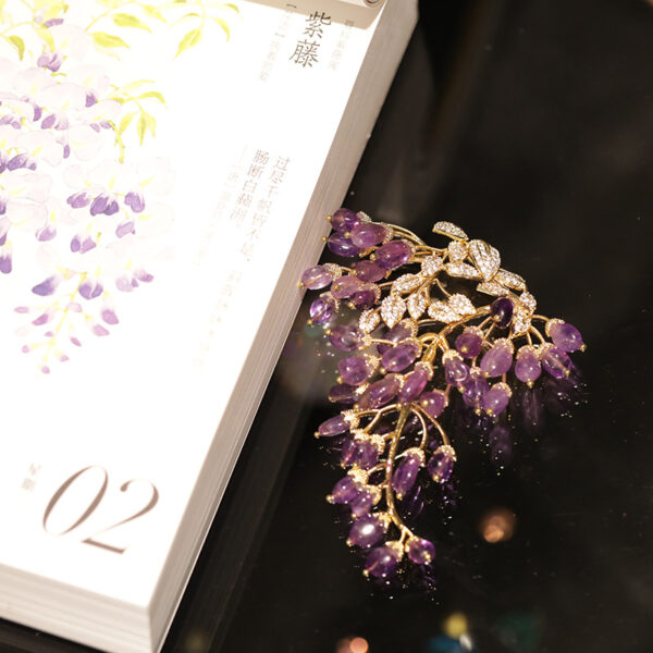 443666#Natural amethyst French high-end wisteria flower brooch original design fashionable brooch jewelry - Image 5