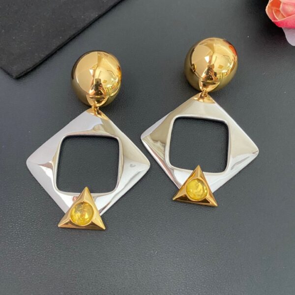 328#European and American retro geometric block diamond design fashionable ear clip temperament long sweeping shoulder unique earrings vintage earrings - Image 4