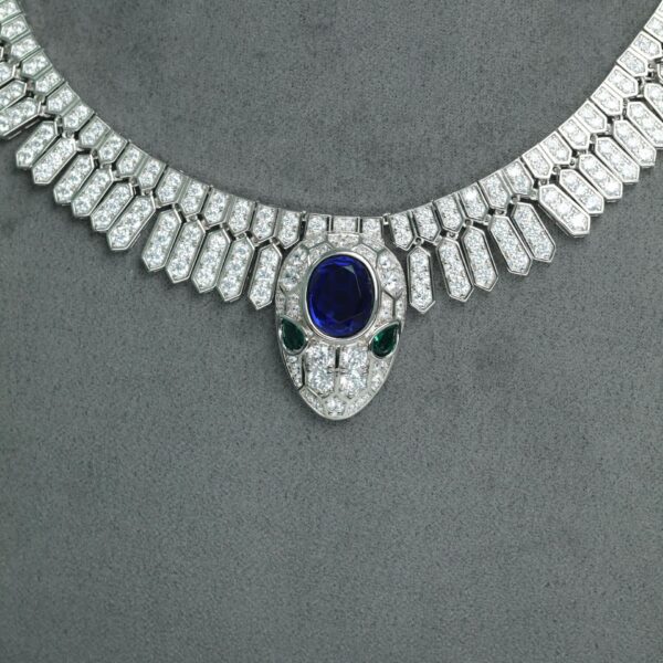 353#925 silver plated 14k gold high carbon diamond Royal Blue Spirit Snake oval fashion designer luxury women's necklace - Image 5