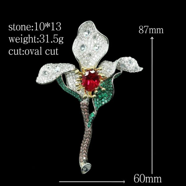355#925 silver plated 14k gold brooch with high carbon diamond Cindychao and high setting GRC for cultivating ruby jewelry girls' brooch - Image 2