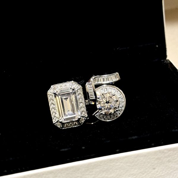 360#S925 Five Character Ladder Square Diamond Large Opening Surrounding High Carbon Diamond High Customization Exquisite Fashion One Size Adjustable Ring - Image 6