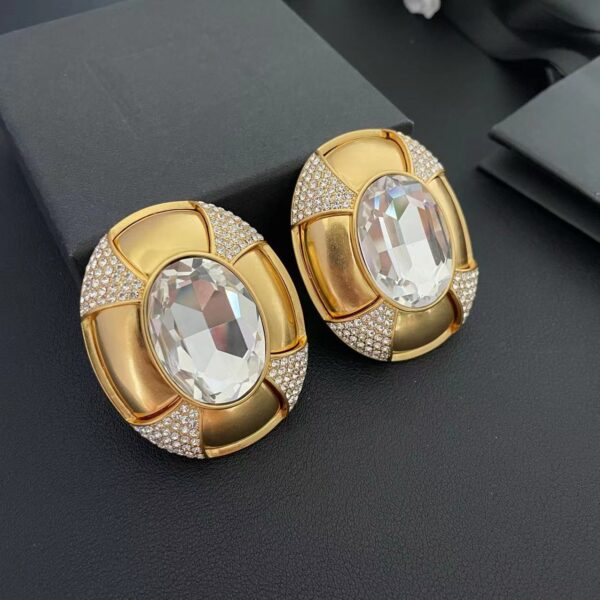 286#European and American designer's retro matte gold oval large crystal heavy industry earrings, light luxury fashion personality, high-end versatile earrings - Image 6