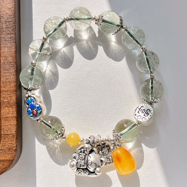 411#925 silver Japanese and Korean retro high-quality boutique natural green ghost design bracelet bracelet bracelet bracelet - Image 6
