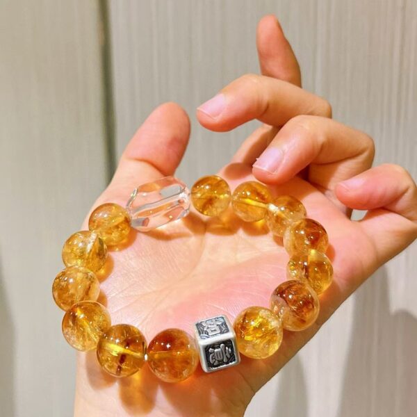 413#925 Silver Natural High Quality 12-13mm Yellow Crystal White Crystal Bracelet - Image 6