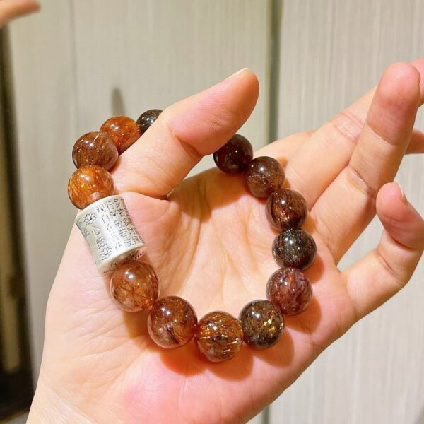 416#925 silver 12-13mm natural crystal high-end design with full hair base black gold super seven bracelet bracelet bracelet - Image 5