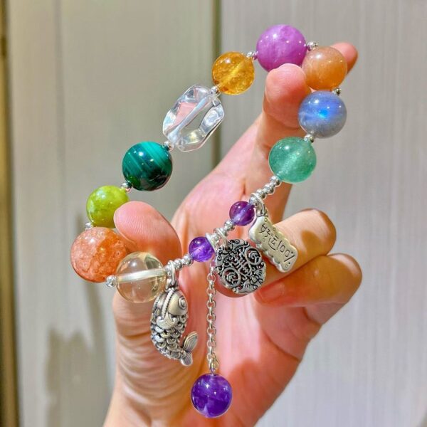 417#925 silver natural purple lithium pyroxene flower amethyst yellow crystal peacock stone white crystal multi treasure bracelet bracelet bracelet bracelet - Image 6