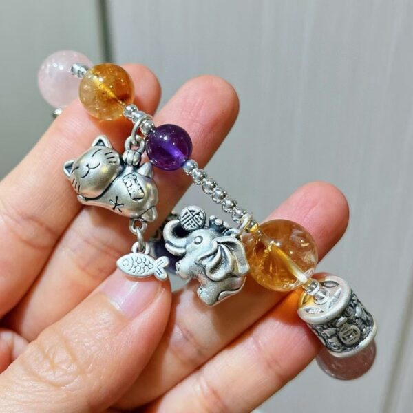 419#925 silver high-end natural moonstone white crystal yellow crystal strawberry crystal amethyst pink crystal bracelet bracelet bracelet - Image 6