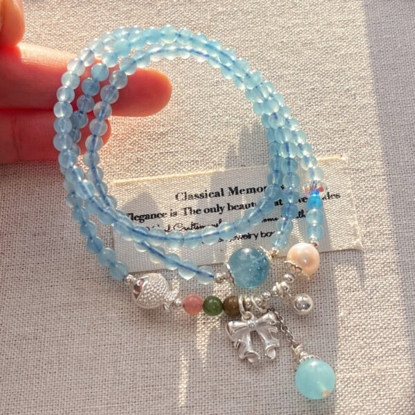 421#925 silver vintage style high-quality boutique natural aquamarine gemstone multi circle bracelet bracelet bracelet - Image 8