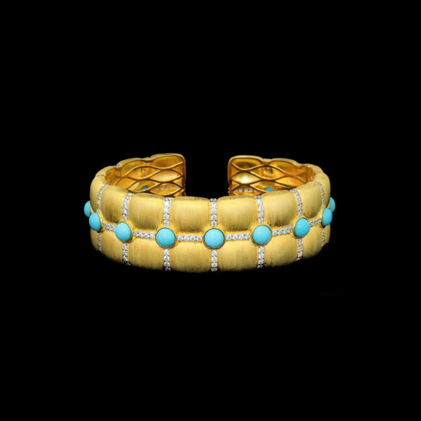 292#925 silver plated 24k gold bracelet with high carbon diamond, gold turquoise embellishment, exquisite fashion jewelry, versatile women's bracelet - Image 2