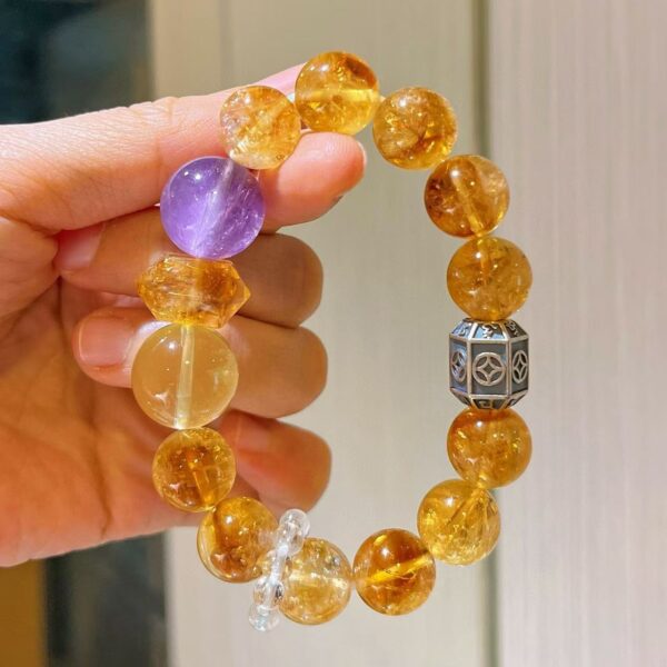 422#925 Silver Natural High Quality 12mm Ice Transparent Glass Crystal Yellow Crystal Purple Crystal Lemon Yellow Bracelet - Image 4