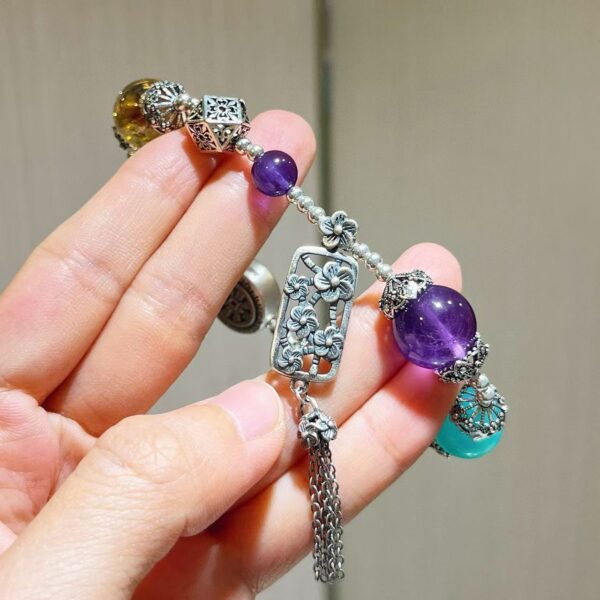 423#925 sterling silver vintage style high-quality boutique natural amethyst and white crystal multi treasure bracelet bracelet bracelet - Image 6