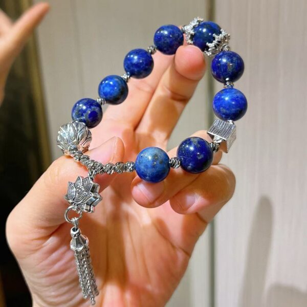 431#12mm large particle high-quality natural lapis lazuli tassel design retro bracelet bracelet bracelet bracelet - Image 6