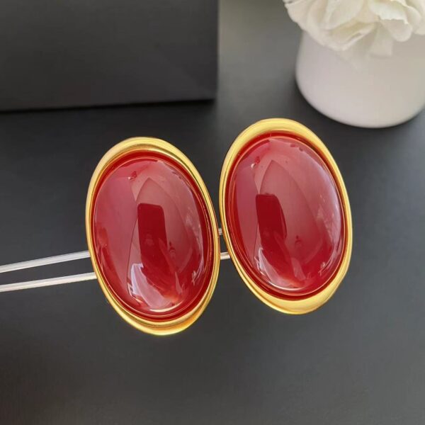 439#Bockendi Red European and American retro oval shaped ear clip high customization fashionable and simple earrings and earrings - Image 6