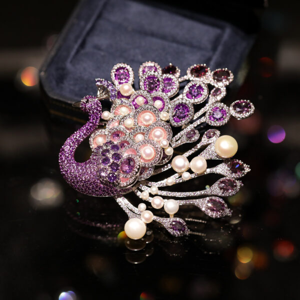 442666#Luxury natural freshwater pearl high-end art jewelry fashion design peacock brooch - Image 4