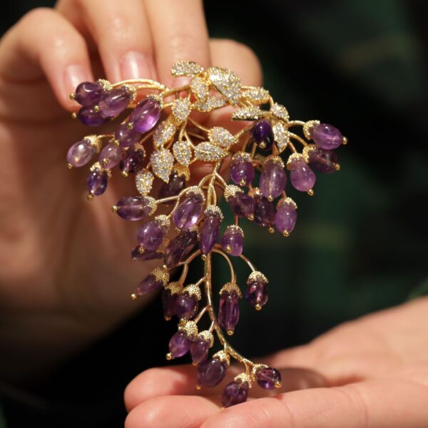 443666#Natural amethyst French high-end wisteria flower brooch original design fashionable brooch jewelry - Image 6