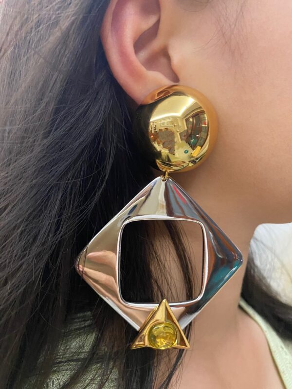 328#European and American retro geometric block diamond design fashionable ear clip temperament long sweeping shoulder unique earrings vintage earrings - Image 2