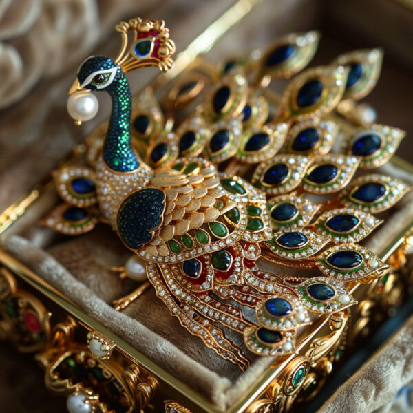 333#Luxurious jewelry style with dazzling high carbon diamonds, natural pearls, and peacock design brooch - Image 5