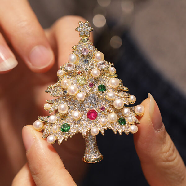 334#Light luxury high-end natural pearl Christmas tree brooch pendant evening dress high-end chest flower accessory - Image 5