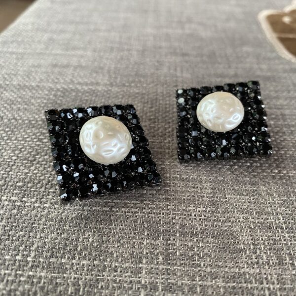 343#European and American retro geometric square black diamond ear clip medieval vintage personalized pearl versatile earrings - Image 4