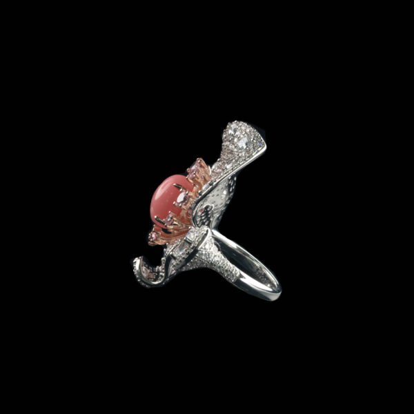 351#925 silver plated 14k gold ring with high carbon diamond, pink conch pearl, egg shaped flower, luxurious and versatile jewelry for girls - Image 5