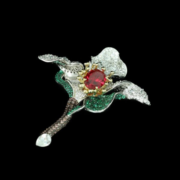355#925 silver plated 14k gold brooch with high carbon diamond Cindychao and high setting GRC for cultivating ruby jewelry girls' brooch - Image 3