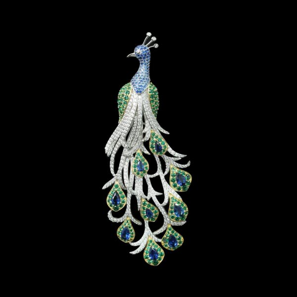 356#S925 silver plated 14k gold high carbon diamond high customization peacock royal blue high-end jewelry girl brooch pendant - Image 5