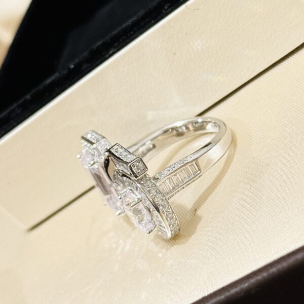 360#S925 Five Character Ladder Square Diamond Large Opening Surrounding High Carbon Diamond High Customization Exquisite Fashion One Size Adjustable Ring - Image 7