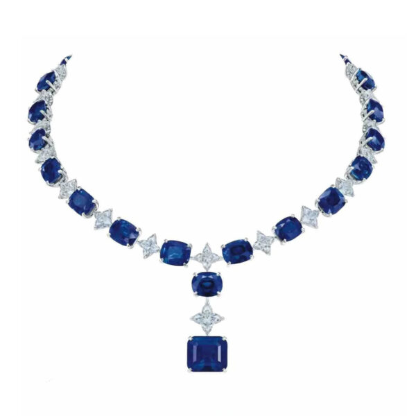 369#46.8ct Cultivate Fat Square Sapphire Royal Blue Star Cutting Heavy Industry High Order Light Luxury Necklace Banquet Jewelry - Image 2