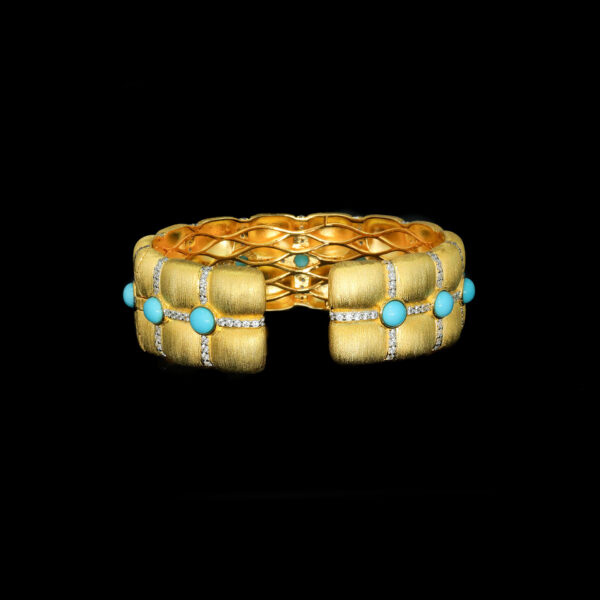 292#925 silver plated 24k gold bracelet with high carbon diamond, gold turquoise embellishment, exquisite fashion jewelry, versatile women's bracelet - Image 3