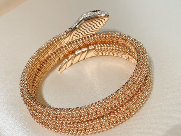 389#Original design 925 silver thick gold electroplated snake shaped elastic bracelet, assembled with antique rivets, cool and elegant python shaped bracelet - Image 7