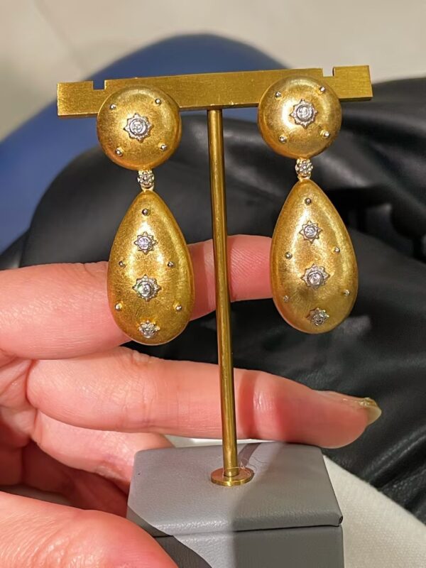 389#Original design s925 silver brushed medieval contrasting double bead earrings, fashionable retro light luxury Italian brushed micro inlaid design earrings - Image 7