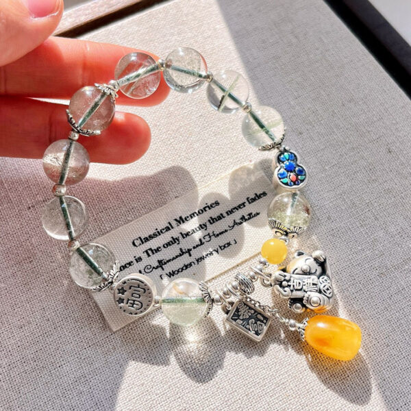 411#925 silver Japanese and Korean retro high-quality boutique natural green ghost design bracelet bracelet bracelet bracelet - Image 5