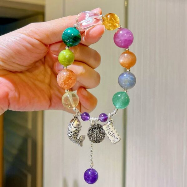 417#925 silver natural purple lithium pyroxene flower amethyst yellow crystal peacock stone white crystal multi treasure bracelet bracelet bracelet bracelet - Image 7