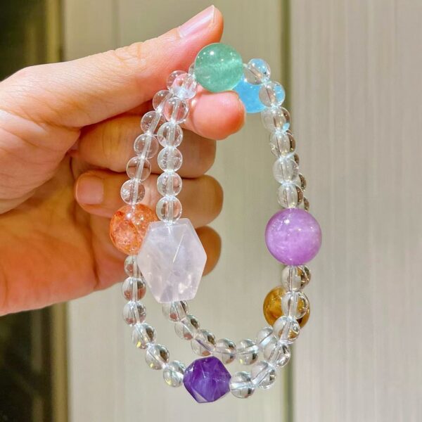 418#High quality natural vitreous body white crystal yellow crystal purple lithium brilliant sea blue Baofenda glue flower bracelet bracelet bracelet bracelet - Image 5