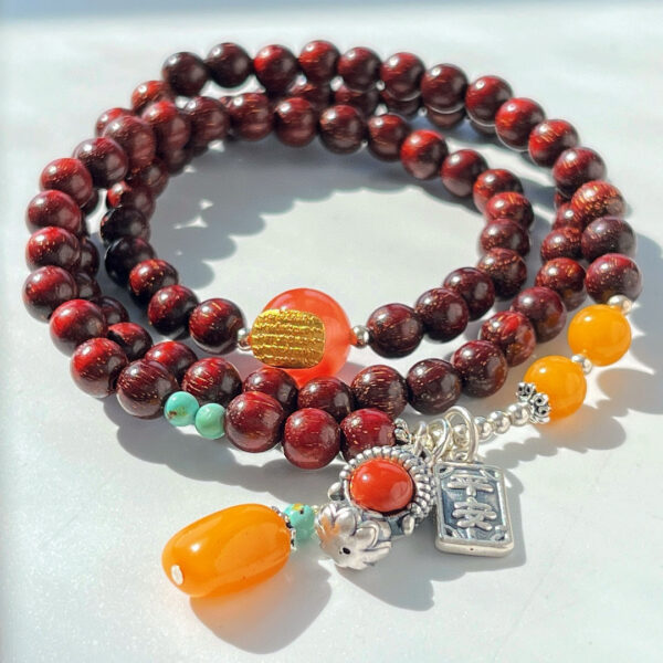 420#925 silver vintage style high-quality exquisite natural small leaf rosewood beeswax bracelet bracelet bracelet - Image 5
