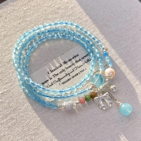 421#925 silver vintage style high-quality boutique natural aquamarine gemstone multi circle bracelet bracelet bracelet - Image 9