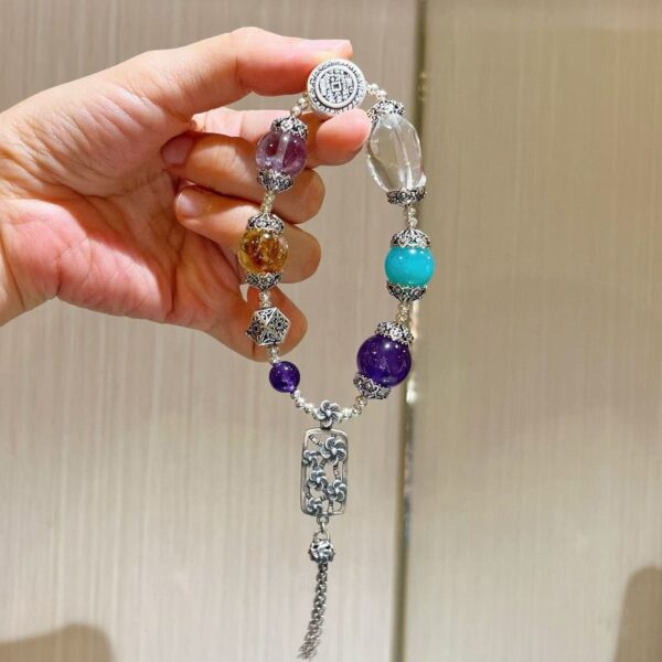 423#925 sterling silver vintage style high-quality boutique natural amethyst and white crystal multi treasure bracelet bracelet bracelet - Image 7