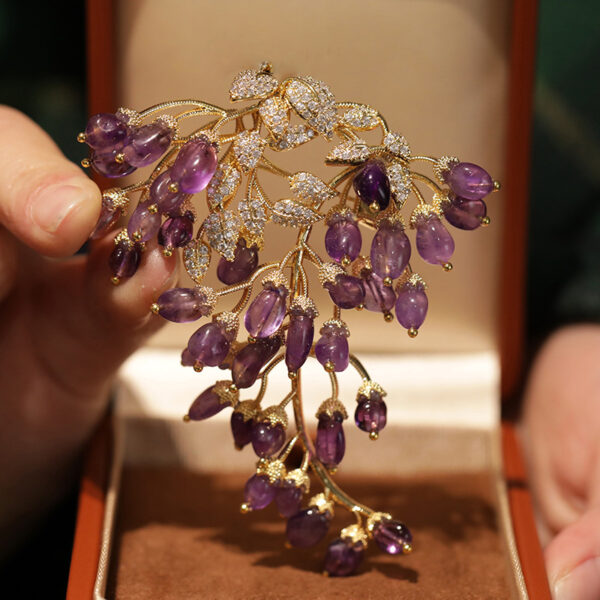 443666#Natural amethyst French high-end wisteria flower brooch original design fashionable brooch jewelry - Image 7