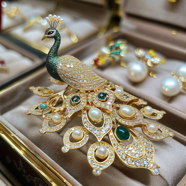 333#Luxurious jewelry style with dazzling high carbon diamonds, natural pearls, and peacock design brooch - Image 7