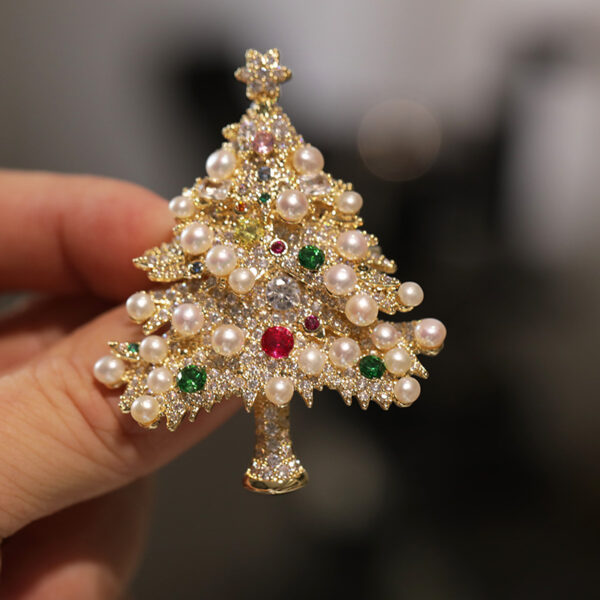 334#Light luxury high-end natural pearl Christmas tree brooch pendant evening dress high-end chest flower accessory - Image 6