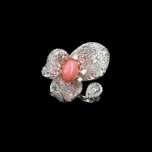 351#925 silver plated 14k gold ring with high carbon diamond, pink conch pearl, egg shaped flower, luxurious and versatile jewelry for girls - Image 6