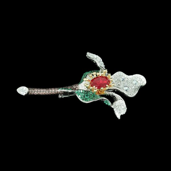 355#925 silver plated 14k gold brooch with high carbon diamond Cindychao and high setting GRC for cultivating ruby jewelry girls' brooch - Image 4
