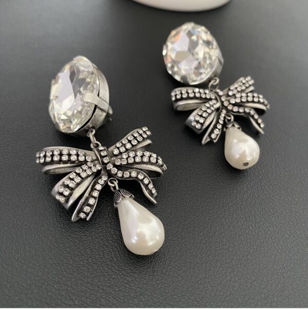 289#European and American style, fashionable bow, crystal ear clip, retro silver vintage design, light luxury ear clip earrings - Image 4